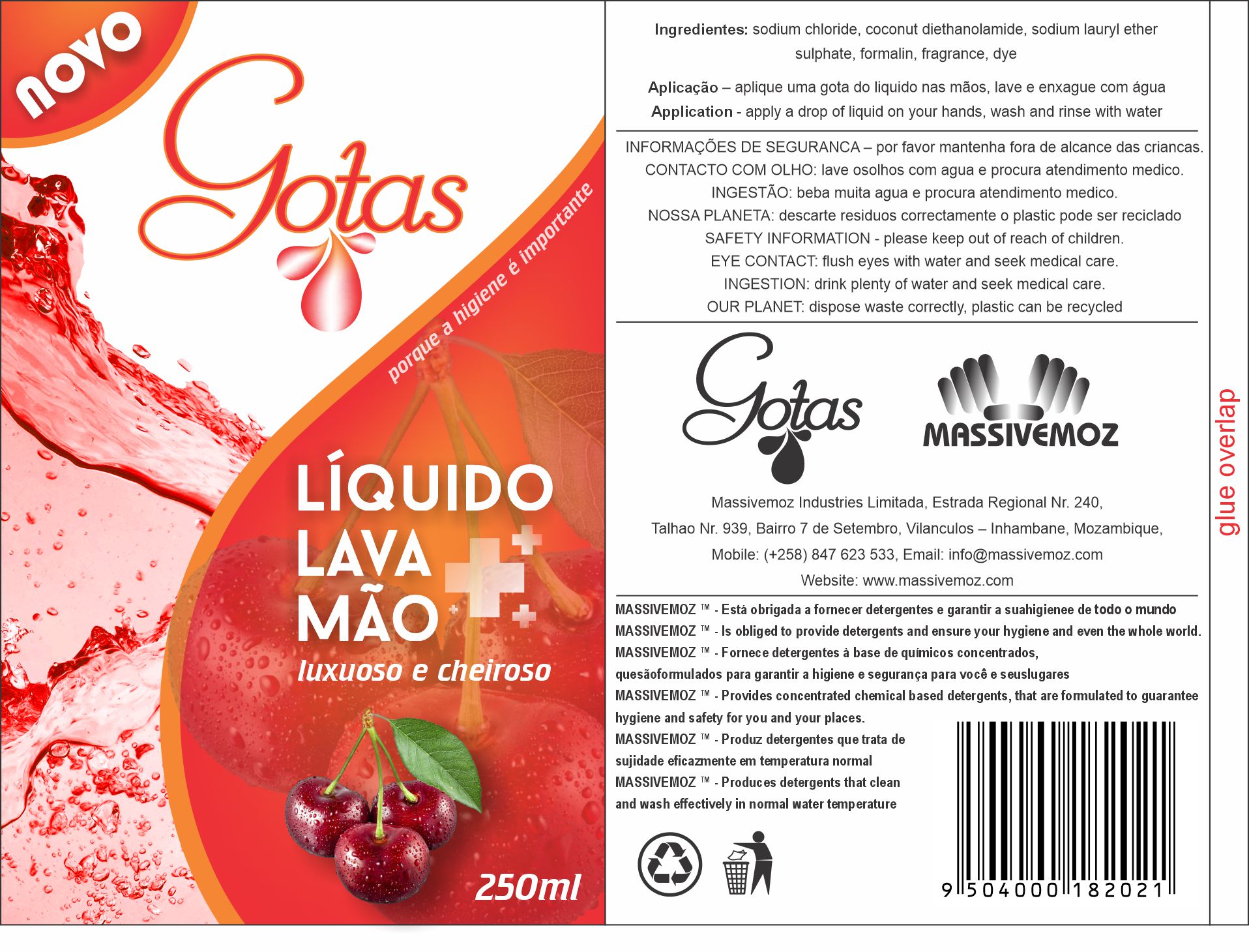 Gotas Líquido Lava Mão — Cherry (Massivemoz)